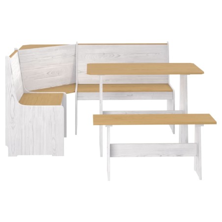 Ensemble à manger REINE 3 pcs marron miel blanc bois pin massif
