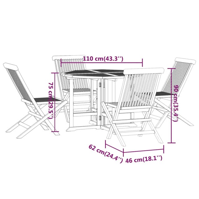 Mobilier à dîner d'extérieur pliable 5 pcs Bois solide de teck