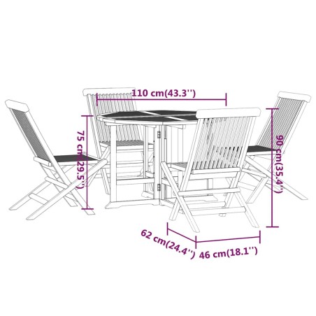 Mobilier à dîner d'extérieur pliable 5 pcs Bois solide de teck