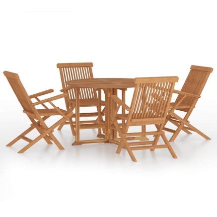 Ensemble à dîner d'extérieur pliable 5 pcs Bois solide de teck 2