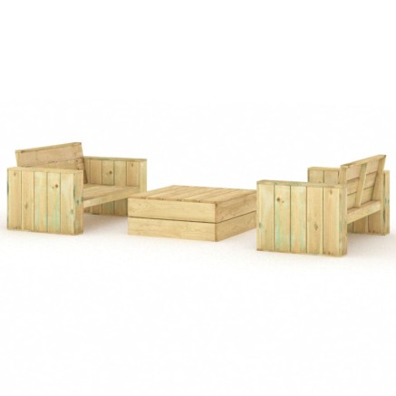 Salon de jardin 3 pcs Bois massif de pin imprégné 2