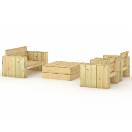 Salon de jardin 4 pcs Bois massif de pin imprégné 2