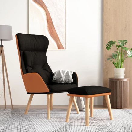 Chaise de relaxation avec repose-pied Noir Similicuir et tissu