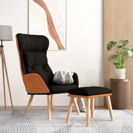 Chaise de relaxation avec repose-pied Noir Similicuir et tissu