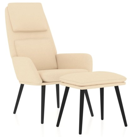 Chaise de relaxation avec tabouret Crème Tissu 2