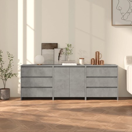 Buffets 3 pcs Gris béton Bois d'ingénierie