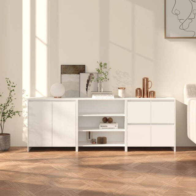 Buffets 3 pcs Blanc Bois d'ingénierie