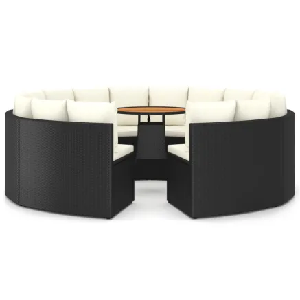Salon de jardin 9 pcs avec coussins Résine tressée Noir 2