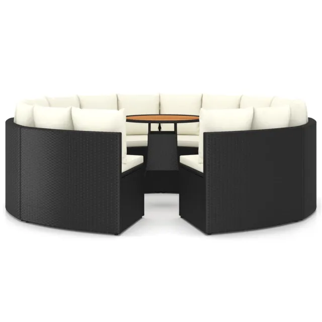Salon de jardin 9 pcs avec coussins Résine tressée Noir