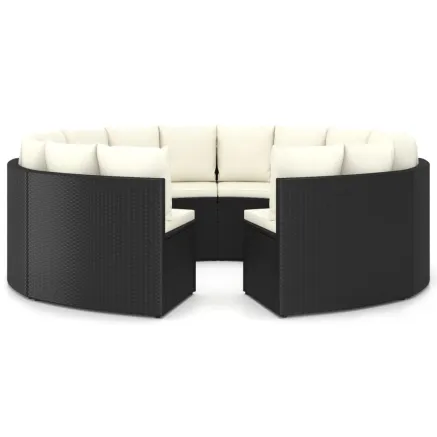 Salon de jardin 8 pcs avec coussins Résine tressée Noir 2