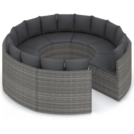 Salon de jardin 8 pcs avec coussins Résine tressée Gris