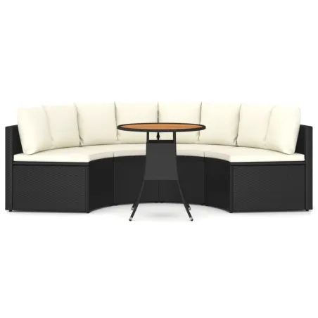 Salon de jardin 5 pcs avec coussins Résine tressée Noir