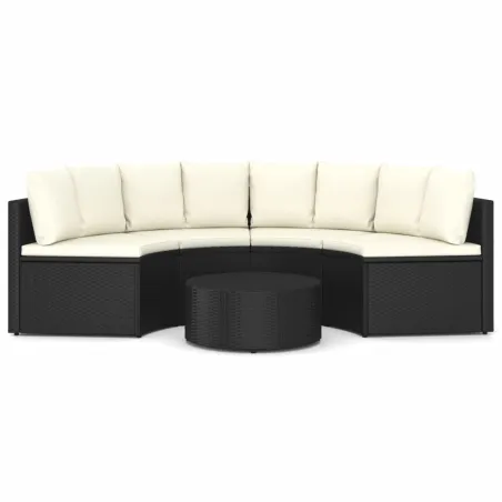 Salon de jardin 5 pcs avec coussins Résine tressée Noir