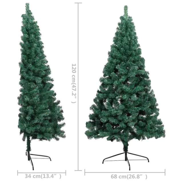 Demi-arbre de Noël artificiel pré-éclairé et boules vert 120 cm