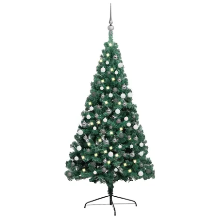 Demi-arbre de Noël artificiel pré-éclairé et boules vert 180 cm