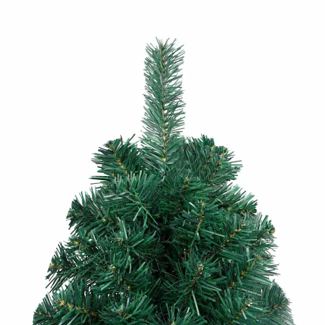 Demi-arbre de Noël artificiel pré-éclairé et boules vert 210 cm