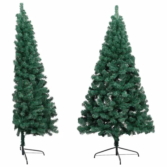 Demi-arbre de Noël artificiel pré-éclairé et boules vert 240 cm