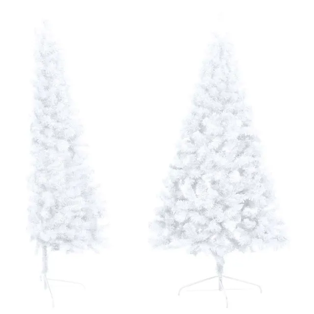 Demi-arbre de Noël artificiel pré-éclairé et boules blanc 240cm