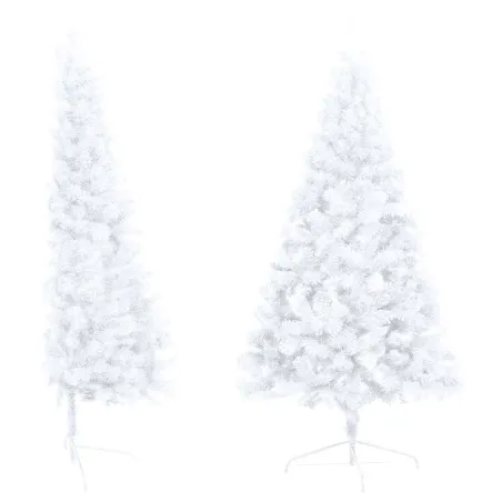 Demi-arbre de Noël artificiel pré-éclairé et boules blanc 240cm