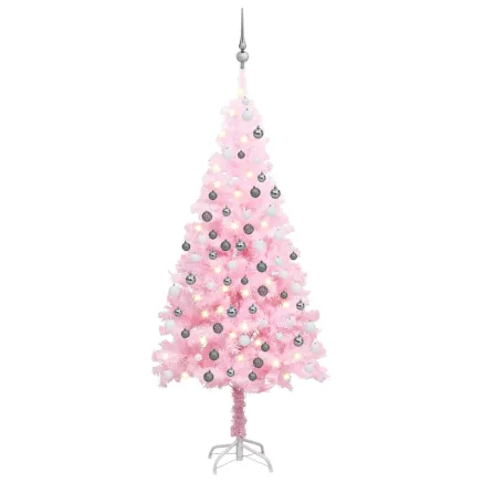 Arbre de Noël artificiel pré-éclairé et boules rose 120 cm PVC