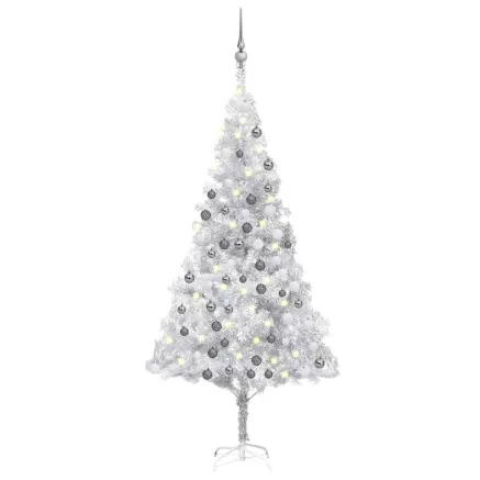 Arbre de Noël artificiel pré-éclairé/boules argenté 180 cm PET
