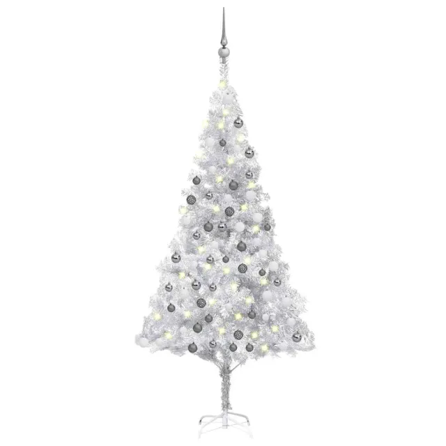 Arbre de Noël artificiel pré-éclairé/boules argenté 180 cm PET