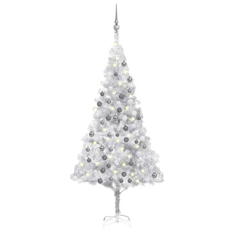 Arbre de Noël artificiel pré-éclairé/boules argenté 180 cm PET