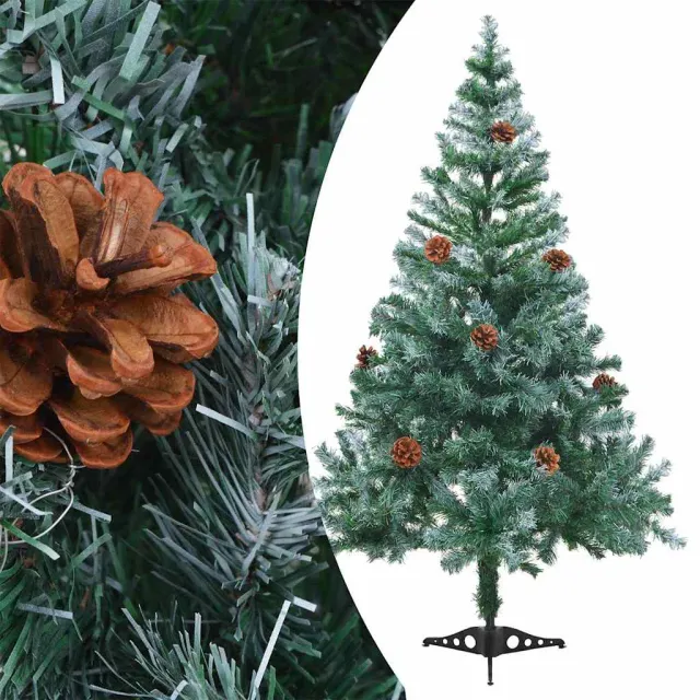 Arbre de Noël givré pré-éclairé et boules pommes de pin 150 cm