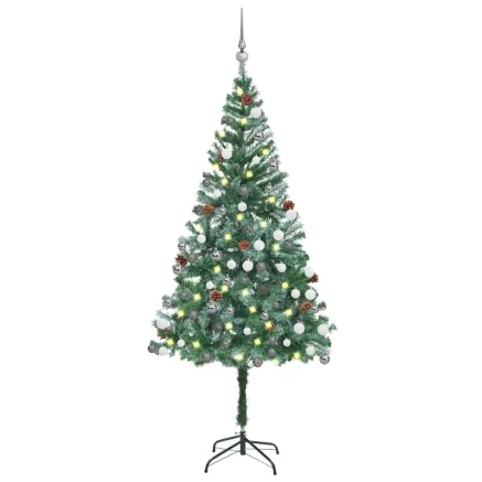 Arbre de Noël artificiel pré-éclairé/boules pommes de pin 180cm