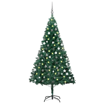 Arbre de Noël artificiel pré-éclairé et boules vert 150 cm PVC