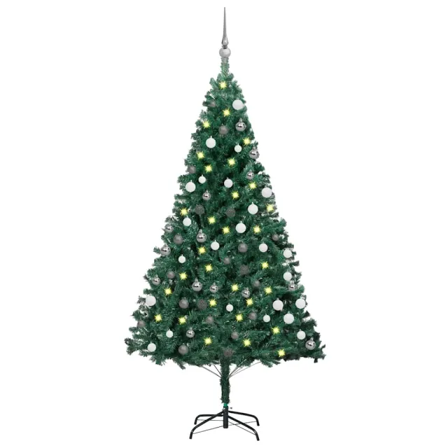 Arbre de Noël artificiel pré-éclairé et boules vert 150 cm PVC