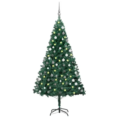 Arbre de Noël artificiel pré-éclairé et boules vert 150 cm PVC
