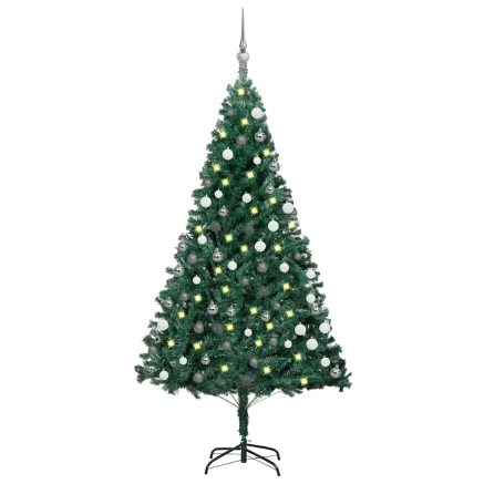 Arbre de Noël artificiel pré-éclairé et boules vert 180 cm PVC