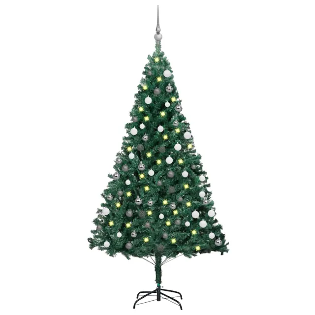 Arbre de Noël artificiel pré-éclairé et boules vert 180 cm PVC