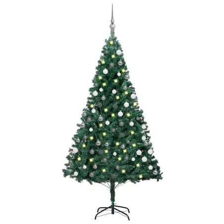 Arbre de Noël artificiel pré-éclairé et boules vert 180 cm PVC