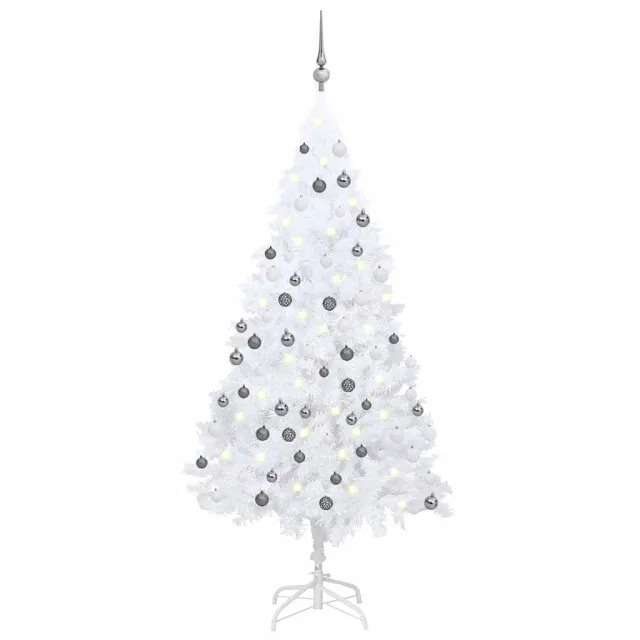 Arbre de Noël artificiel pré-éclairé et boules blanc 120 cm PVC