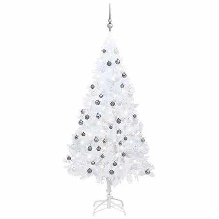 Arbre de Noël artificiel pré-éclairé et boules blanc 120 cm PVC
