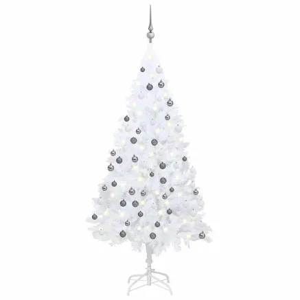 Arbre de Noël artificiel pré-éclairé et boules blanc 150 cm PVC