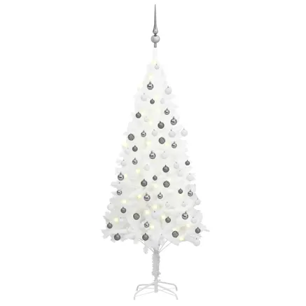 Arbre de Noël artificiel pré-éclairé et boules blanc 120 cm