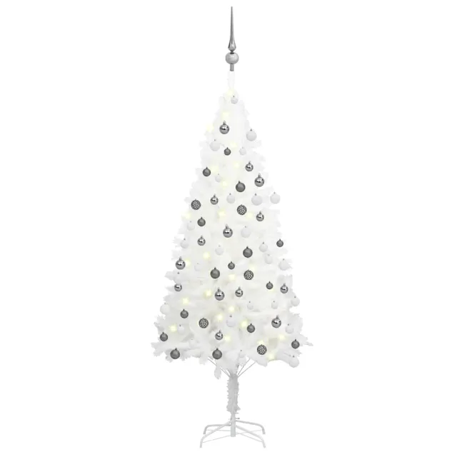 Arbre de Noël artificiel pré-éclairé et boules blanc 120 cm