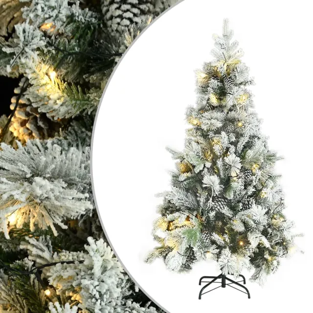 Sapin de Noël pré-éclairé avec neige floquée/cônes 195cm PVC/PE