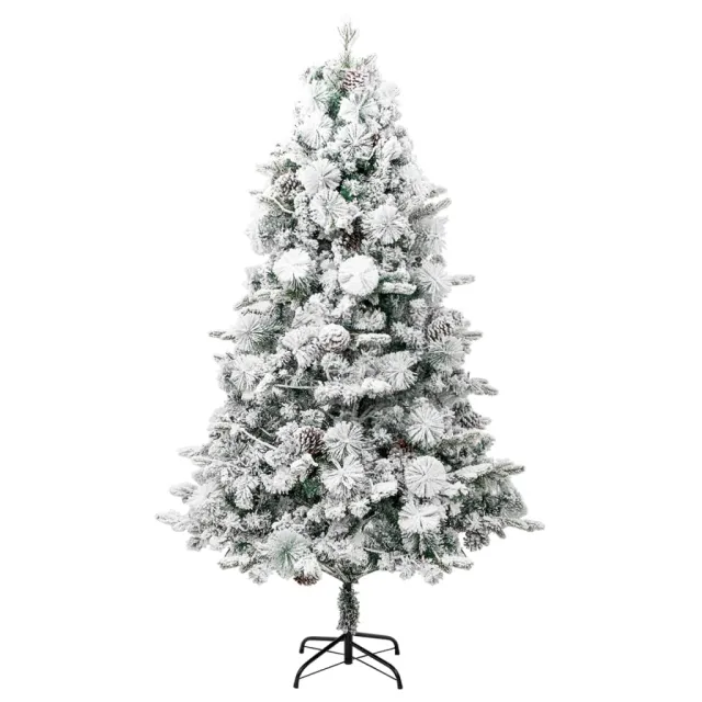 Sapin de Noël pré-éclairé avec neige floquée/cônes 195cm PVC/PE