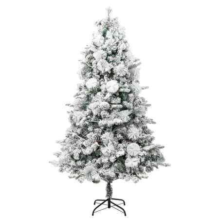 Sapin de Noël pré-éclairé avec neige floquée/cônes 195cm PVC/PE
