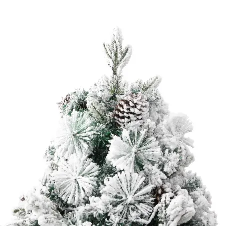 Sapin de Noël pré-éclairé avec neige floquée/cônes 195cm PVC/PE