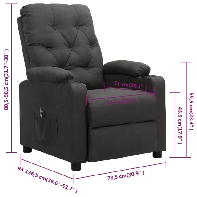 Fauteuil inclinable électrique Gris foncé Tissu