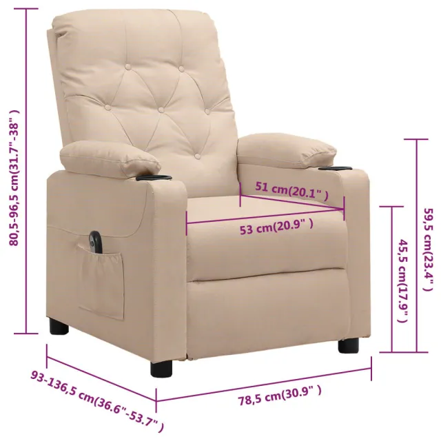 Fauteuil inclinable électrique Crème Tissu