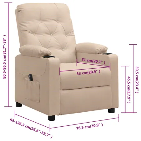 Fauteuil inclinable électrique Crème Tissu