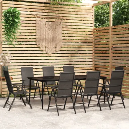 Ensemble à manger de jardin 9 pcs Noir