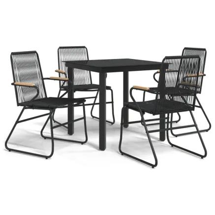 Ensemble à manger de jardin 5 pcs Noir Rotin PVC 2