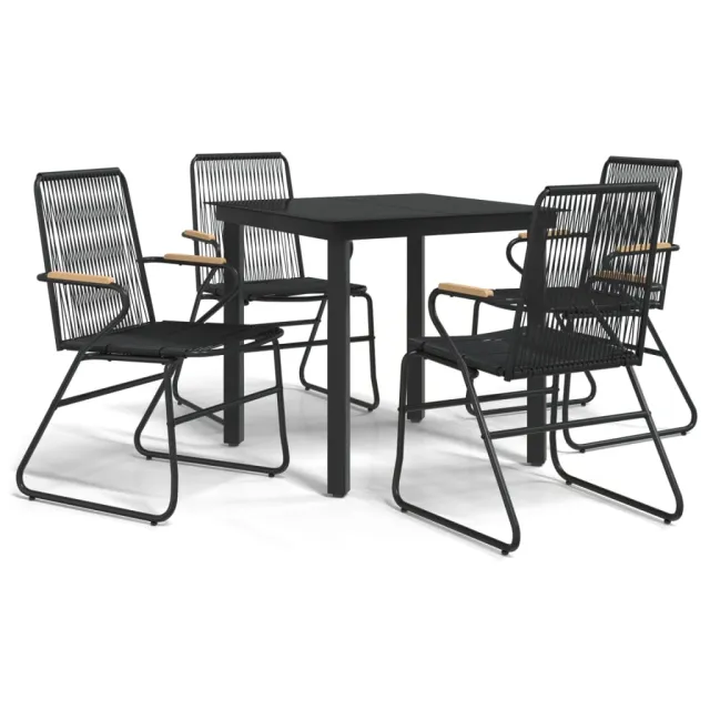 Ensemble à manger de jardin 5 pcs Noir Rotin PVC